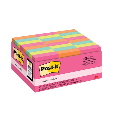 Post-It Original Pads in Cape Town Colors, 1 3/8 x 1 7/8, Plain, 100-Sht, PK24 65324ANVAD